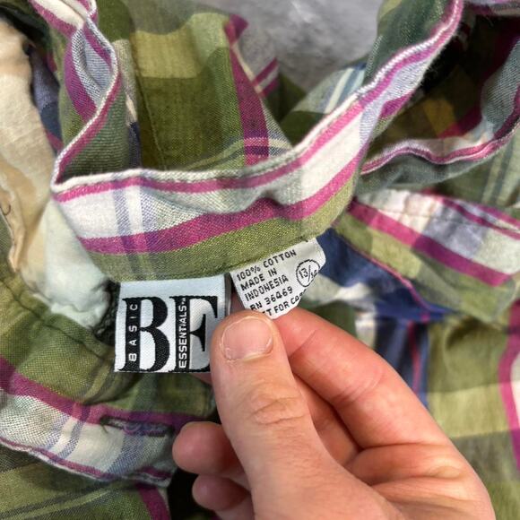 90s Plaid Linen Esc Shorts! Green & Purple Spring Summer. Waist 27 - Picture 3 of 3